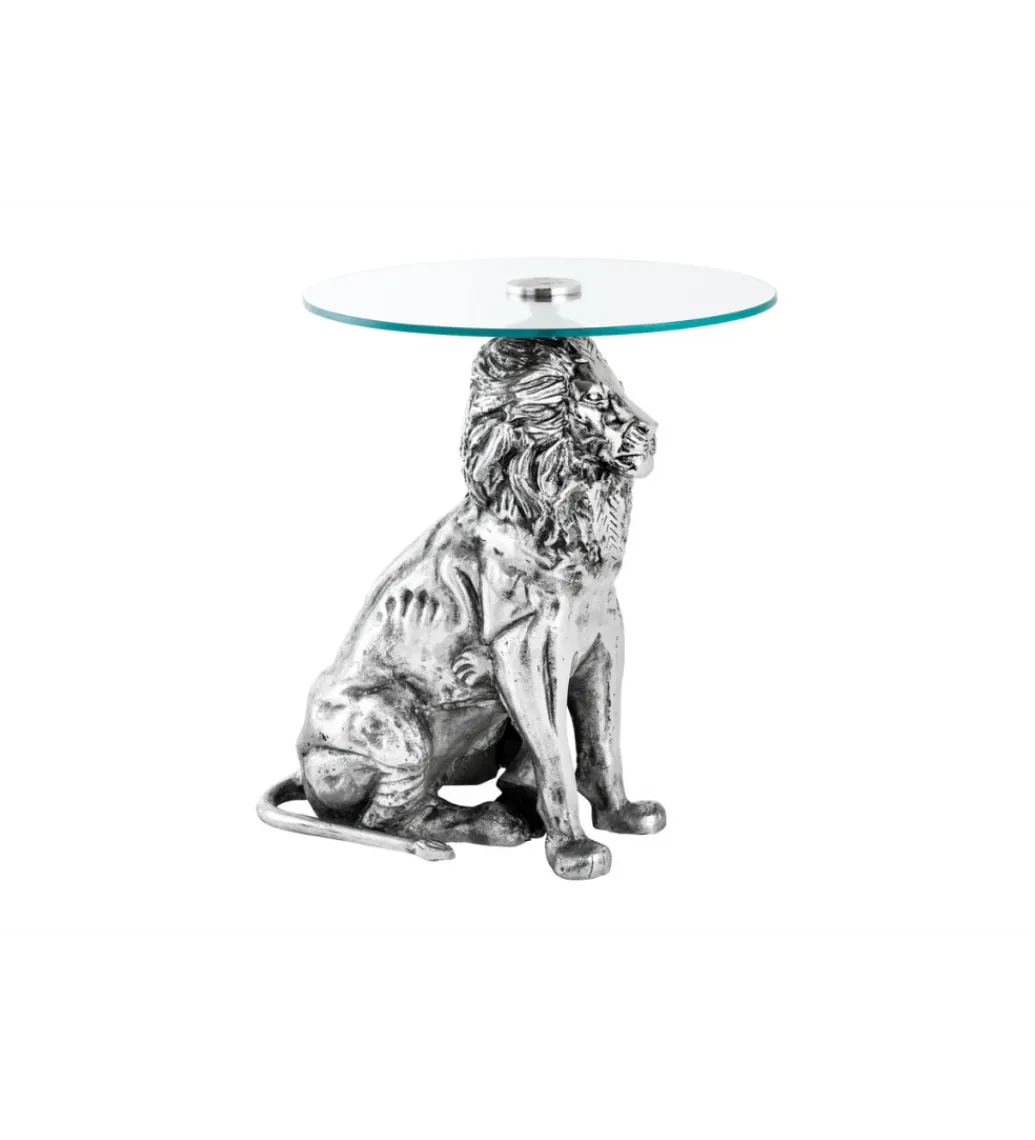 Stolik kawowy WILDLIFE LION 60 cm antyczne srebro*Invicta Interior
