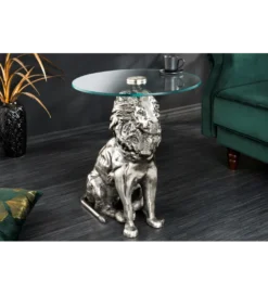 Stolik kawowy WILDLIFE LION 60 cm antyczne srebro*Invicta Interior