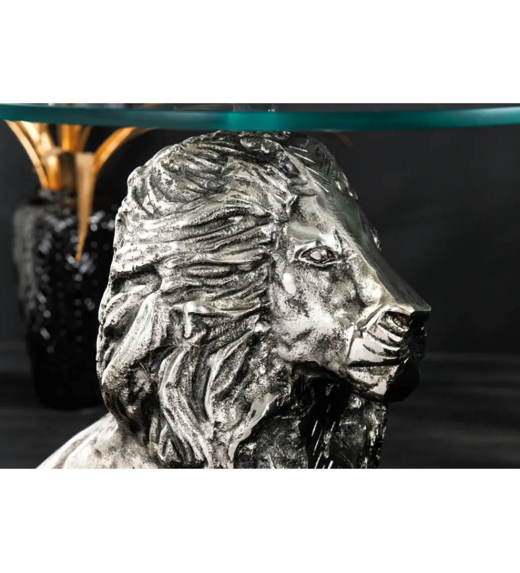 Stolik kawowy WILDLIFE LION 60 cm antyczne srebro*Invicta Interior