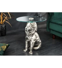Stolik kawowy WILDLIFE LION 60 cm antyczne srebro*Invicta Interior