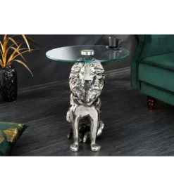 Stolik kawowy WILDLIFE LION 60 cm antyczne srebro*Invicta Interior