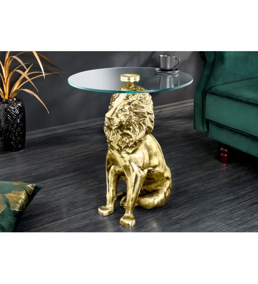 Stolik kawowy WILDLIFE LION 60 cm antyczne złoto*Invicta Interior Clearance