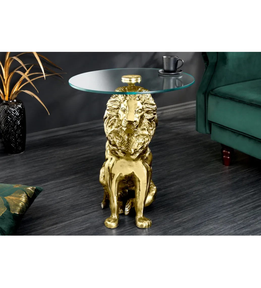 Stolik kawowy WILDLIFE LION 60 cm antyczne złoto*Invicta Interior Clearance