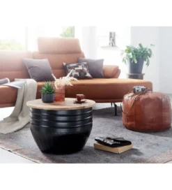 Stolik kawowy WOHNLING 60 cm drewno mango naturalny czarny*WOHNLING, GERMANY Outlet