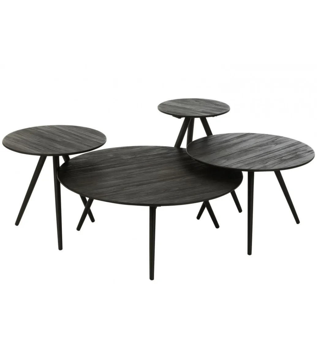 Stolik kawowy ZAMBIA set 4 drewno teak czarny*J-Line Hot