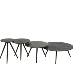 Stolik kawowy ZAMBIA set 4 drewno teak czarny*J-Line Hot