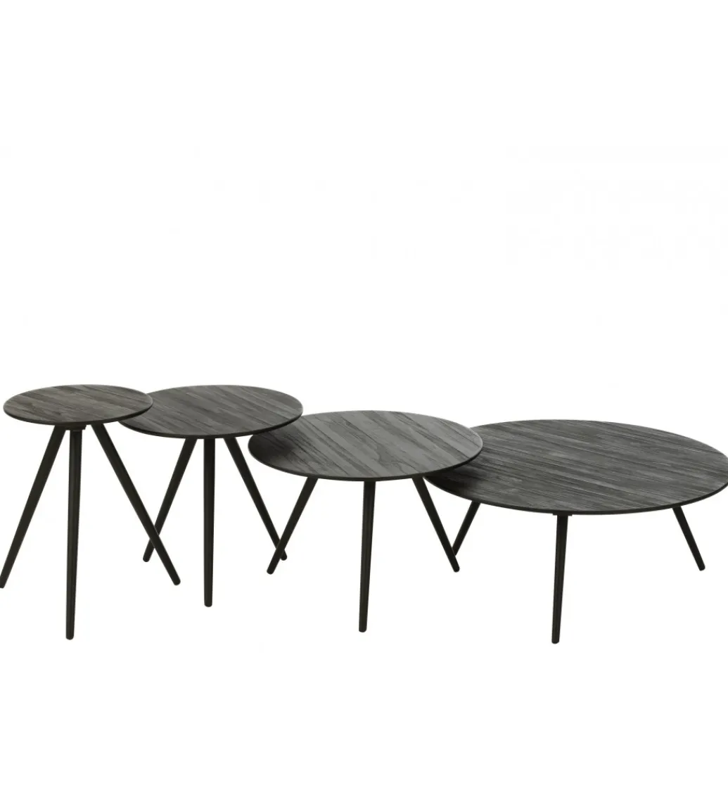 Stolik kawowy ZAMBIA set 4 drewno teak czarny*J-Line Hot