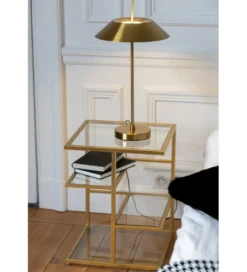 Stolik nocny RACKYN 40 cm szklana złota*J-Line Online
