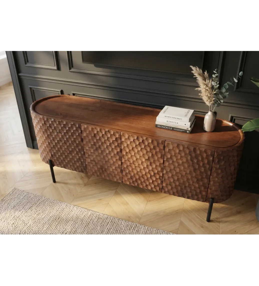 Stolik pod TV ADLON 160 cm drewno mango wzór 3D*Invicta Interior Discount