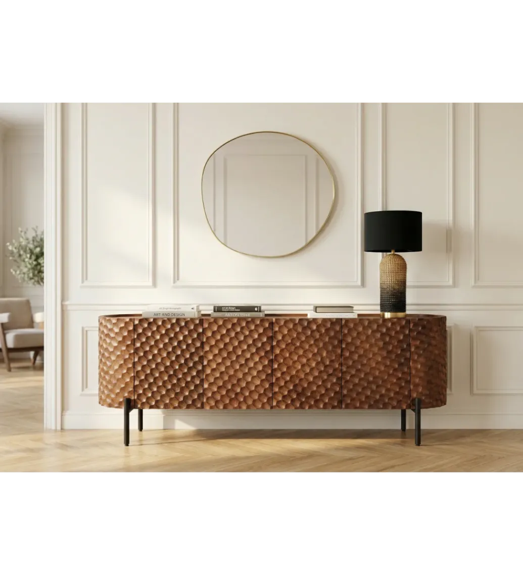 Stolik pod TV ADLON 160 cm drewno mango wzór 3D*Invicta Interior Discount
