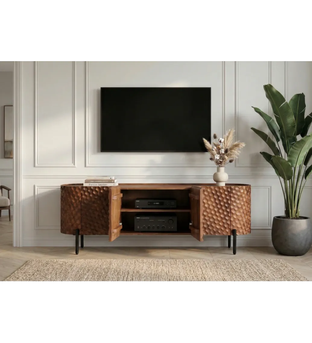 Stolik pod TV ADLON 160 cm drewno mango wzór 3D*Invicta Interior Discount