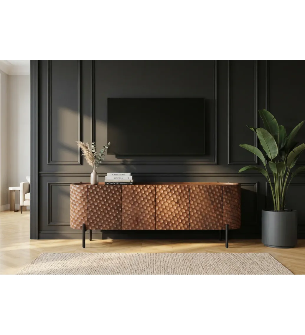 Stolik pod TV ADLON 160 cm drewno mango wzór 3D*Invicta Interior Discount