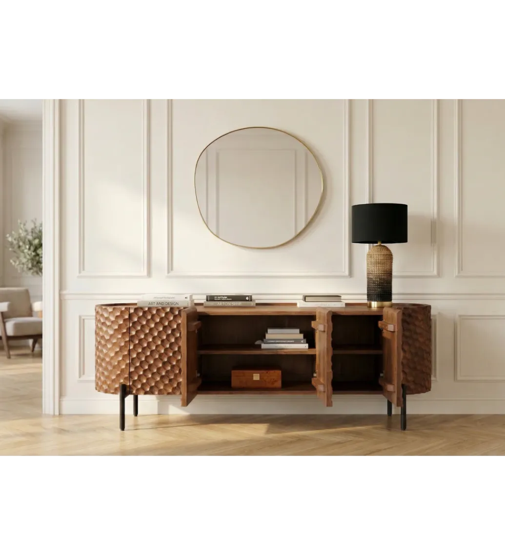 Stolik pod TV ADLON 160 cm drewno mango wzór 3D*Invicta Interior Discount