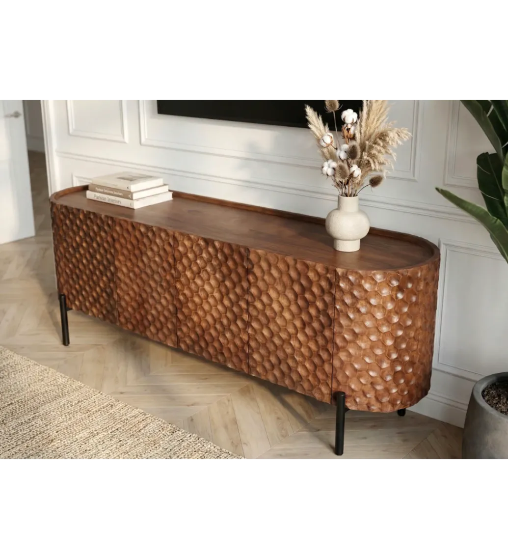 Stolik pod TV ADLON 160 cm drewno mango wzór 3D*Invicta Interior Discount