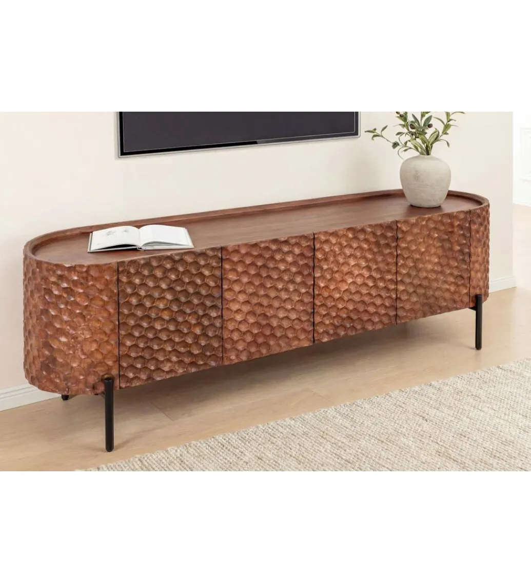 Stolik pod TV ADLON 160 cm drewno mango wzór 3D*Invicta Interior Discount