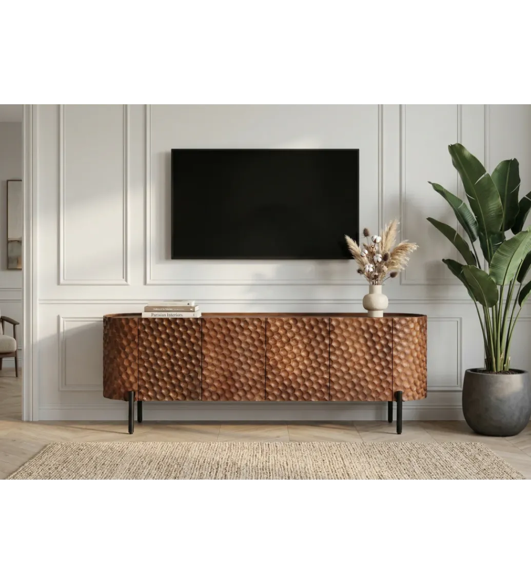 Stolik pod TV ADLON 160 cm drewno mango wzór 3D*Invicta Interior Discount