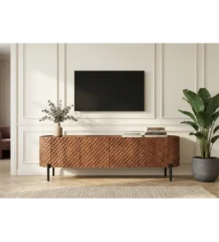 Stolik pod TV ADLON 200 cm drewno mango wzór 3D*Invicta Interior