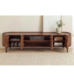 Stolik pod TV ADLON 200 cm drewno mango wzór 3D*Invicta Interior