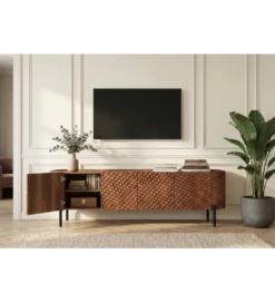 Stolik pod TV ADLON 200 cm drewno mango wzór 3D*Invicta Interior