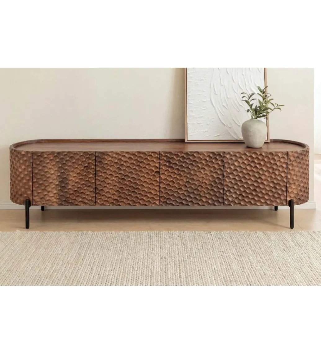 Stolik pod TV ADLON 200 cm drewno mango wzór 3D*Invicta Interior