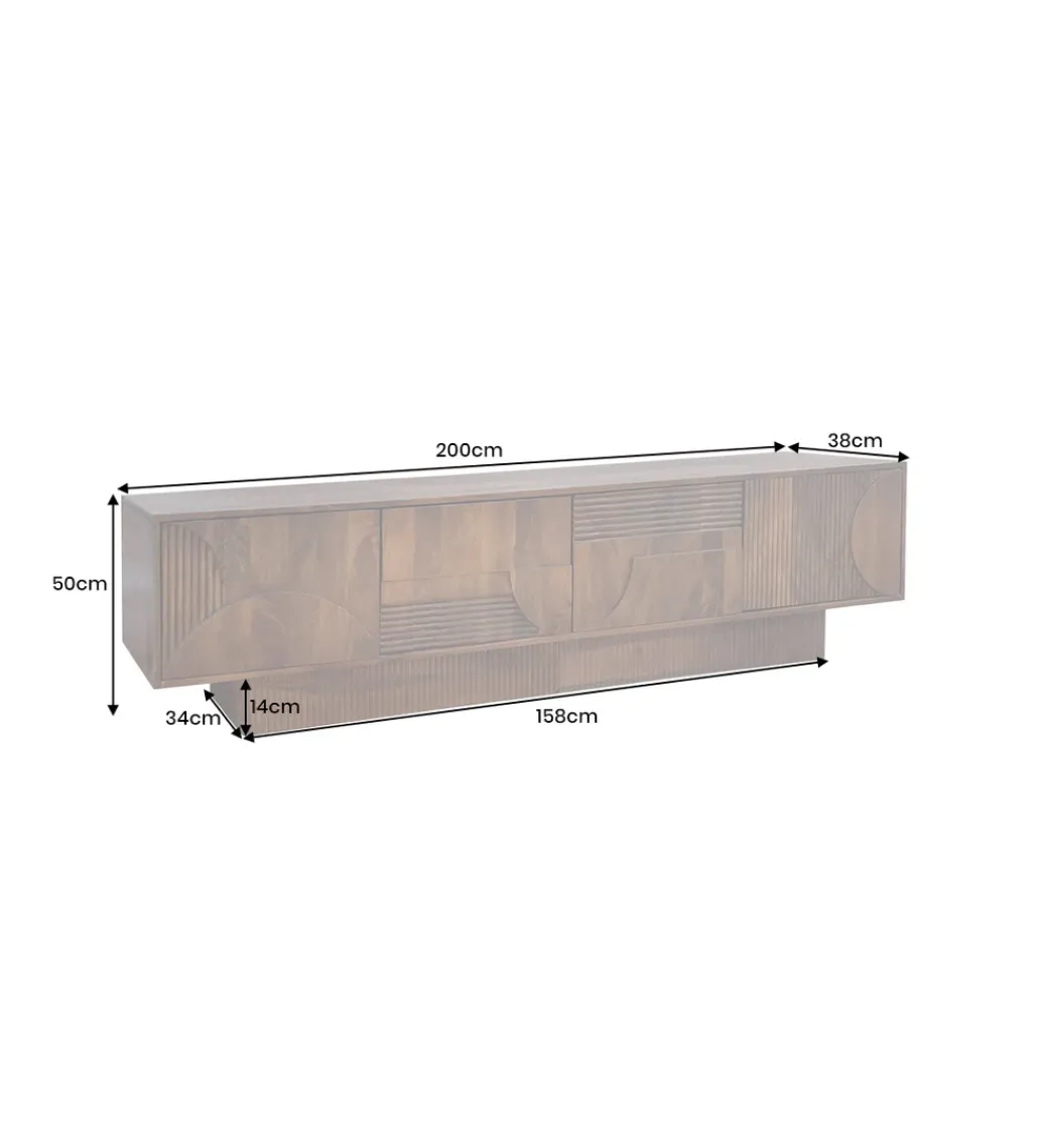 Stolik pod TV ART DECO 200 cm drewno mango brązowy*Invicta Interior - przedsprzedaż Clearance