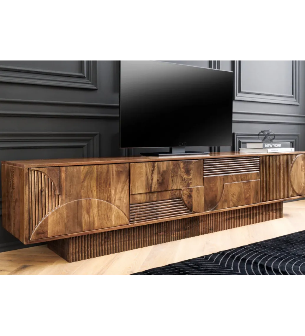 Stolik pod TV ART DECO 200 cm drewno mango brązowy*Invicta Interior - przedsprzedaż Clearance