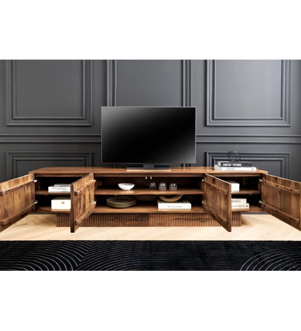 Stolik pod TV ART DECO 200 cm drewno mango brązowy*Invicta Interior - przedsprzedaż Clearance