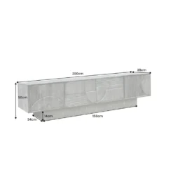 Stolik pod TV ART DECO 200 cm drewno mango szary*Invicta Interior Best
