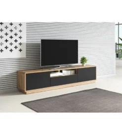 Stolik pod TV ASTON 200 cm czarny z dodatkiem koloru dąb Taurus*Helvetia New