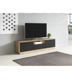 Stolik pod TV ASTON 180 cm czarny z dodatkiem koloru dąb Taurus*Helvetia Discount