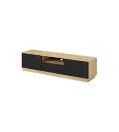 Stolik pod TV ASTON 180 cm czarny z dodatkiem koloru dąb Taurus*Helvetia Discount