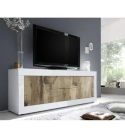 Stolik pod TV BASIC 210 cm biała z dodatkiem koloru klon Pero*MCA Linia Włoska Hot