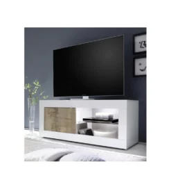 Stolik Pod TV BASIC 140 Cm Biały z dodatkiem koloru klon pero*MCA Linia Włoska Outlet