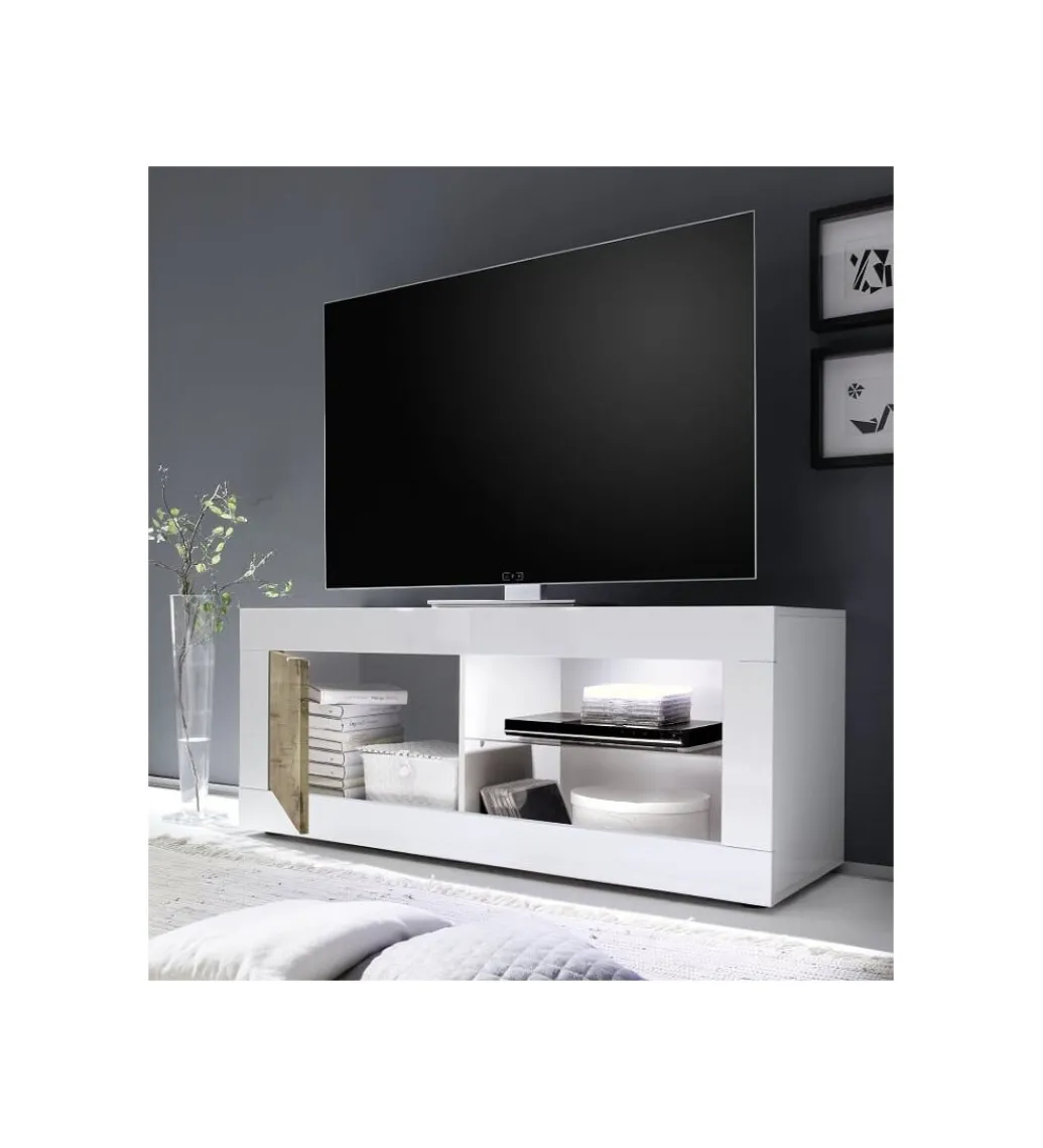 Stolik Pod TV BASIC 140 Cm Biały z dodatkiem koloru klon pero*MCA Linia Włoska Outlet