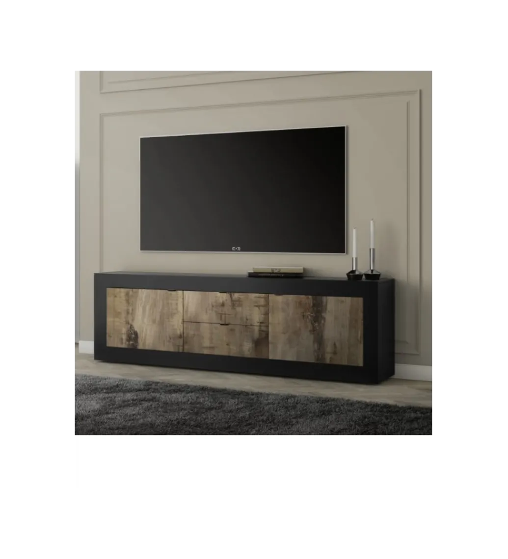 Stolik pod TV BASIC 210 cm czarna z dodatkiem koloru klon Pero*MCA Linia Włoska Hot