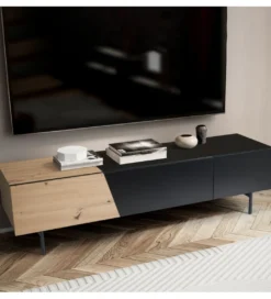 Stolik pod TV BONNA 150 cm czarna z optyką dębu*WOHNLING, GERMANY Best