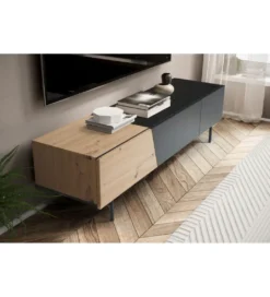 Stolik pod TV BONNA 150 cm czarna z optyką dębu*WOHNLING, GERMANY Best