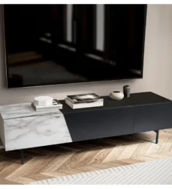 Stolik pod TV BONNA 150 cm czarna z optyką białego marmuru*WOHNLING, GERMANY Online