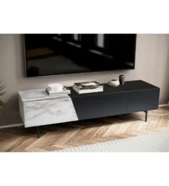 Stolik pod TV BONNA 150 cm czarna z optyką białego marmuru*WOHNLING, GERMANY Online