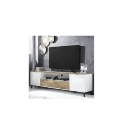 Stolik pod TV CASABLANCA 180 cm biały Z Dodatkiem Klon Pero*MCA Linia Włoska New