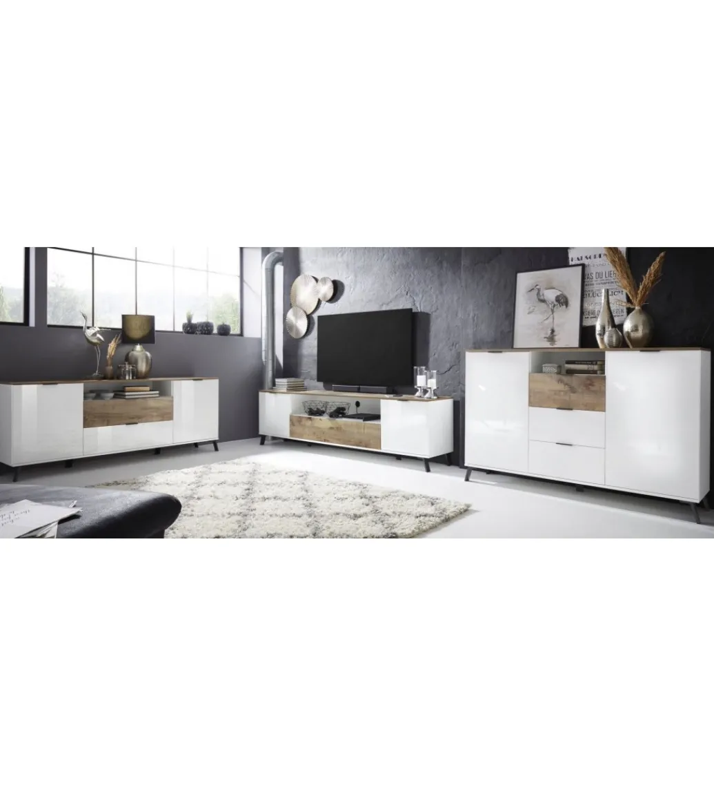 Stolik pod TV CASABLANCA 180 cm biały Z Dodatkiem Klon Pero*MCA Linia Włoska New