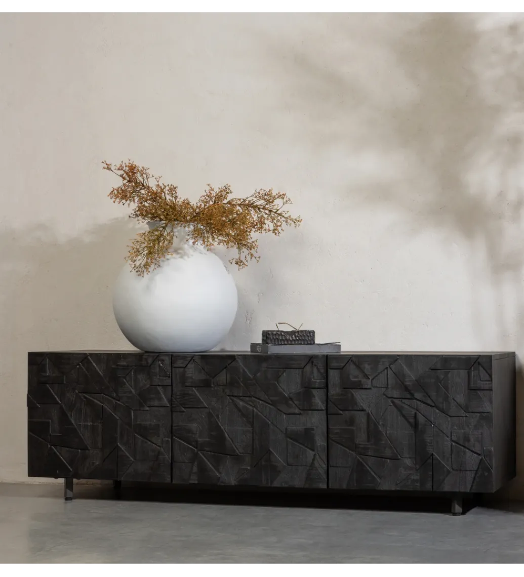 Stolik pod TV COUNTER 160 cm drewno mango czarna*WOOOD New