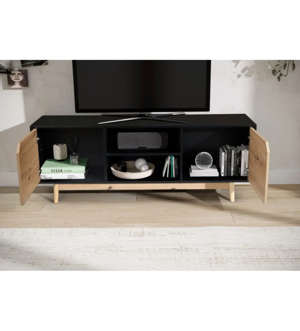 Stolik pod TV CYRUS 150 cm czarny*WOHNLING, GERMANY Clearance