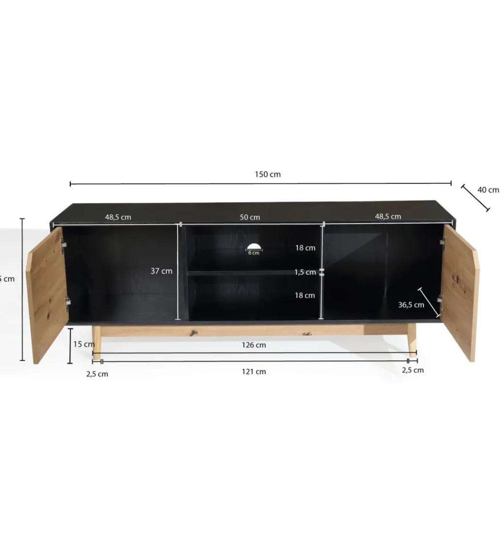 Stolik pod TV CYRUS 150 cm czarny*WOHNLING, GERMANY Clearance