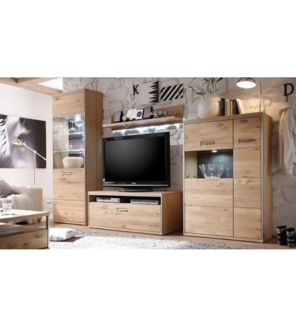 Stolik pod TV ESPERO 124 cm dąb sękaty olejowany w kolorze bianco*MCA Discount