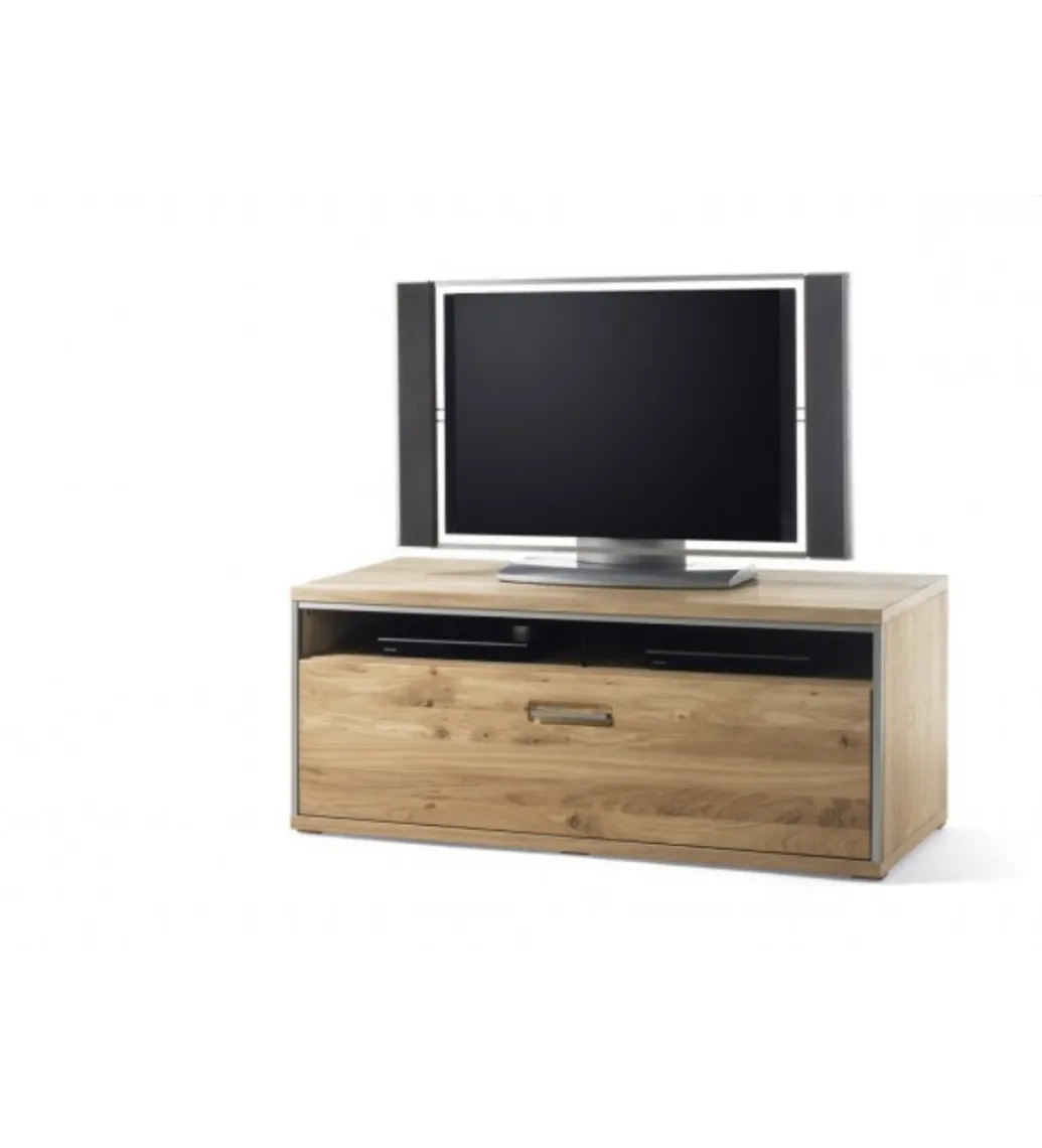 Stolik pod TV ESPERO 124 cm dąb sękaty olejowany w kolorze bianco*MCA Discount