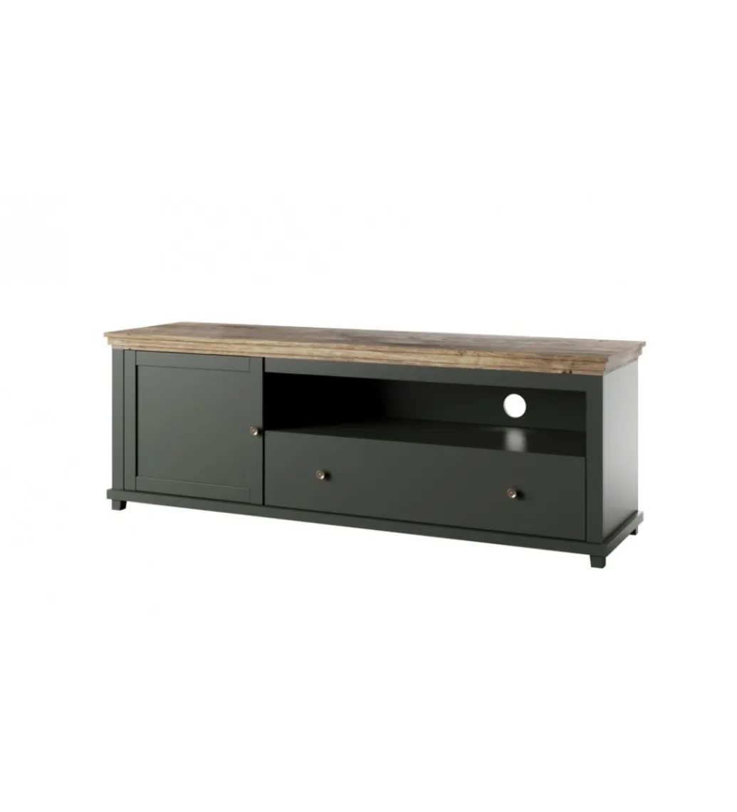 Stolik pod TV EVORA 181 cm zielony z dodatkiem koloru dąb Lefkas*Helvetia New