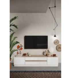 Stolik pod TV FANTASY 205 cm biały z dodatkiem koloru dąb Cadiz*MCA Linia Włoska Clearance