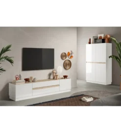Stolik pod TV FANTASY 205 cm biały z dodatkiem koloru dąb Cadiz*MCA Linia Włoska Clearance