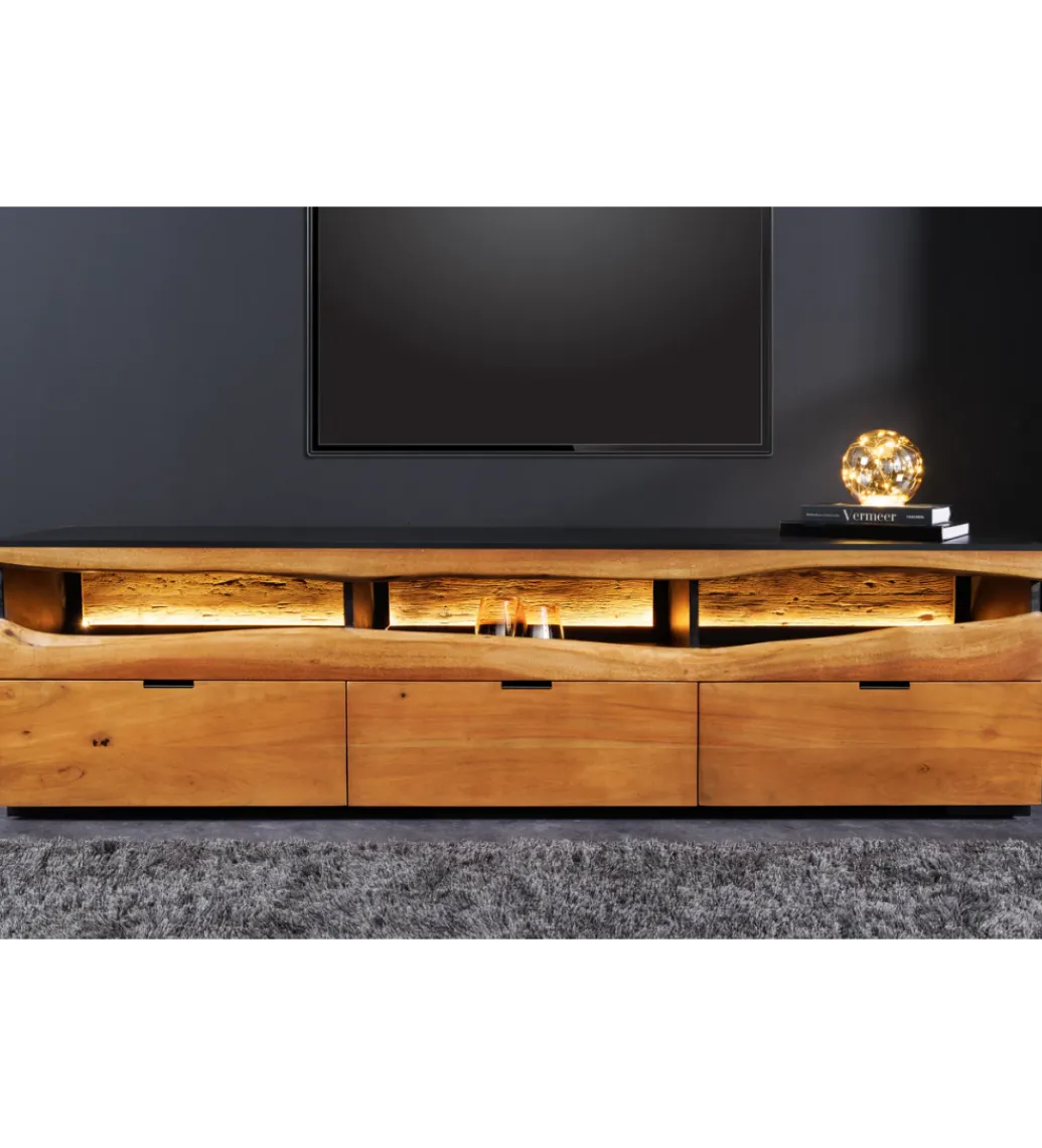 Stolik pod TV GRAND ACACIA 180 cm drewno akcja LED*Invicta Interior - przedsprzedaż Hot